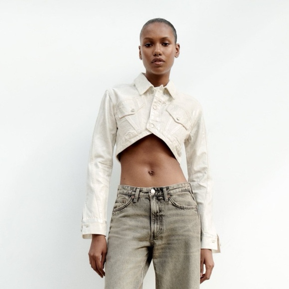 Zara Coated Denim Jacket in Metallic Silver